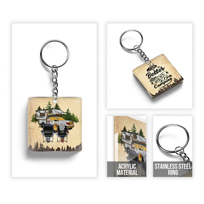 Personalized Custom Keychain Husband And Wife Camping Partners For Life - Gift For Camping Lovers