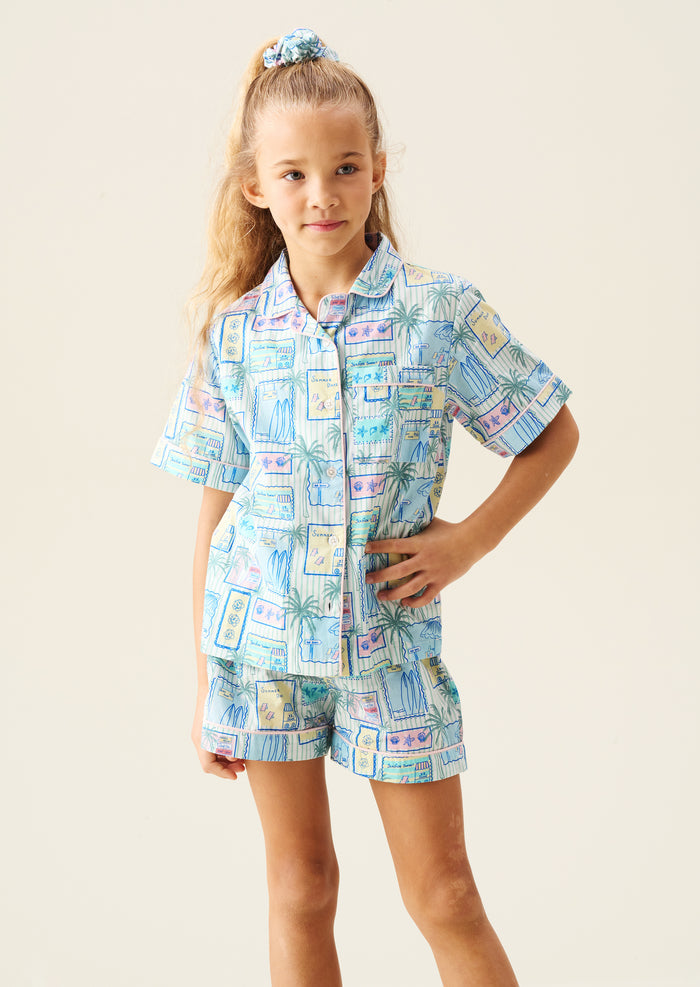 Petra Multi Postcard Print Shirt & Short PJs