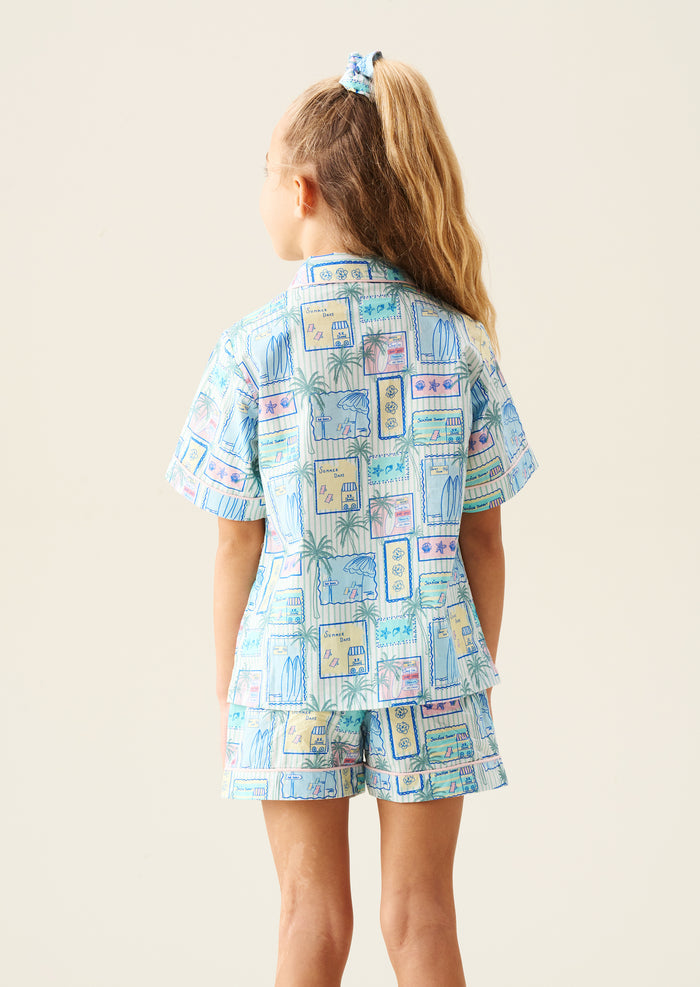 Petra Multi Postcard Print Shirt & Short PJs
