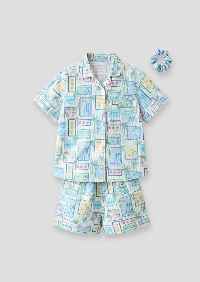 Petra Multi Postcard Print Shirt & Short PJs