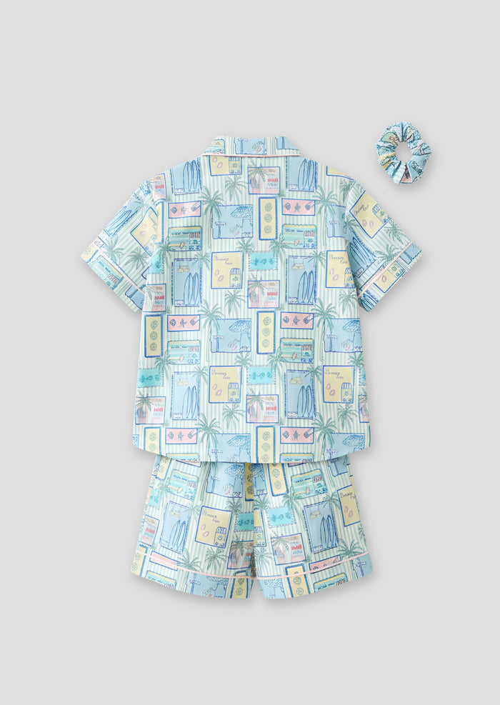 Petra Multi Postcard Print Shirt & Short PJs
