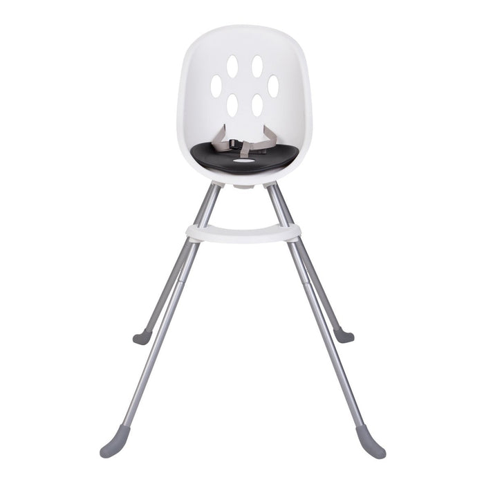 White high chair with gray legs from Phil&Teds Poppy, perfect for Toshi Baby Romper fun