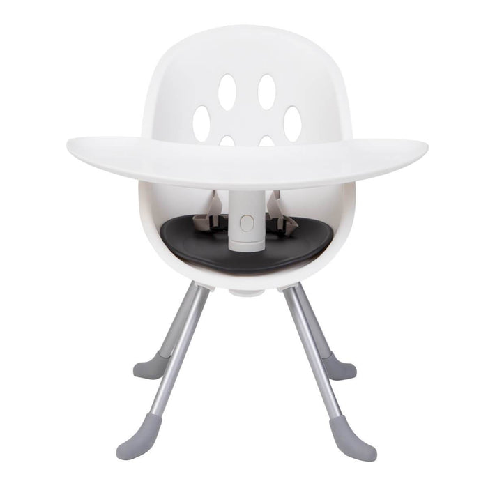 White baby high chair with silver legs from Phil&Teds Poppy perfect for toshi baby romper and baby strollers