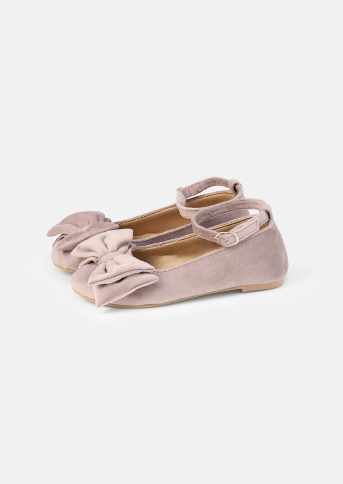 Pink Double Bow Velvet Ankle Strap Shoe