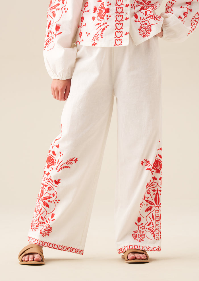 Pippa Embroidered Tie Waist Trousers
