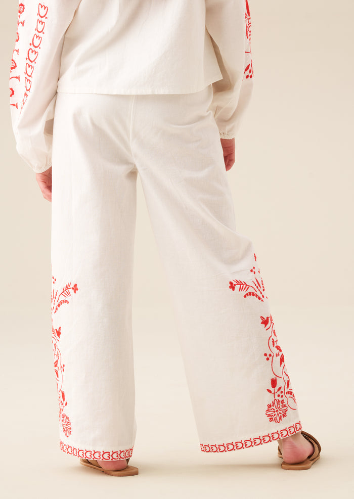 Pippa Embroidered Tie Waist Trousers