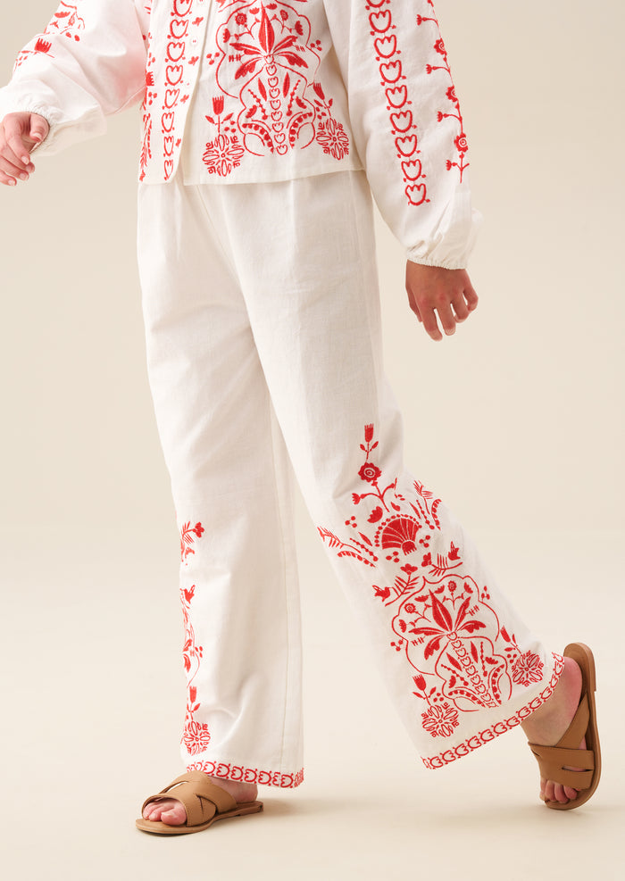 Pippa Embroidered Tie Waist Trousers