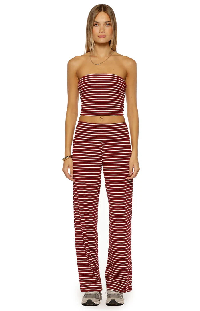 Pippen Burgundy Stripe Foldover Wide Leg Pants