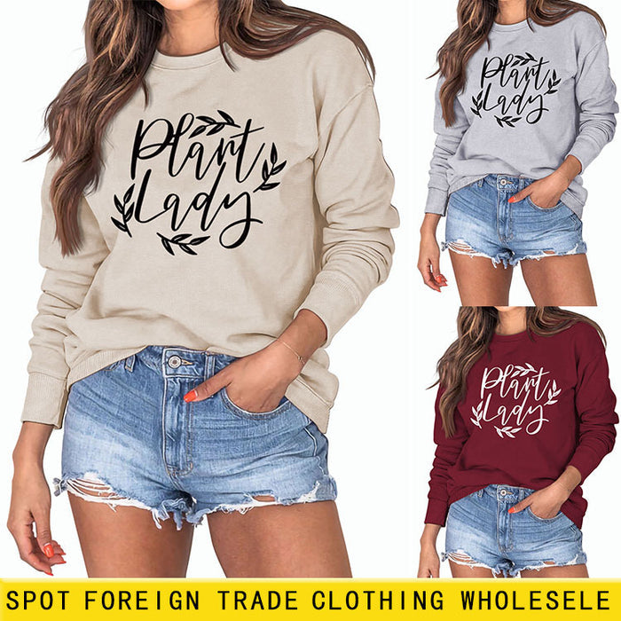 Plain Lady Fashion Women's Round Neck Printed Bottomed Long Sleeved Shirt Large Sweater