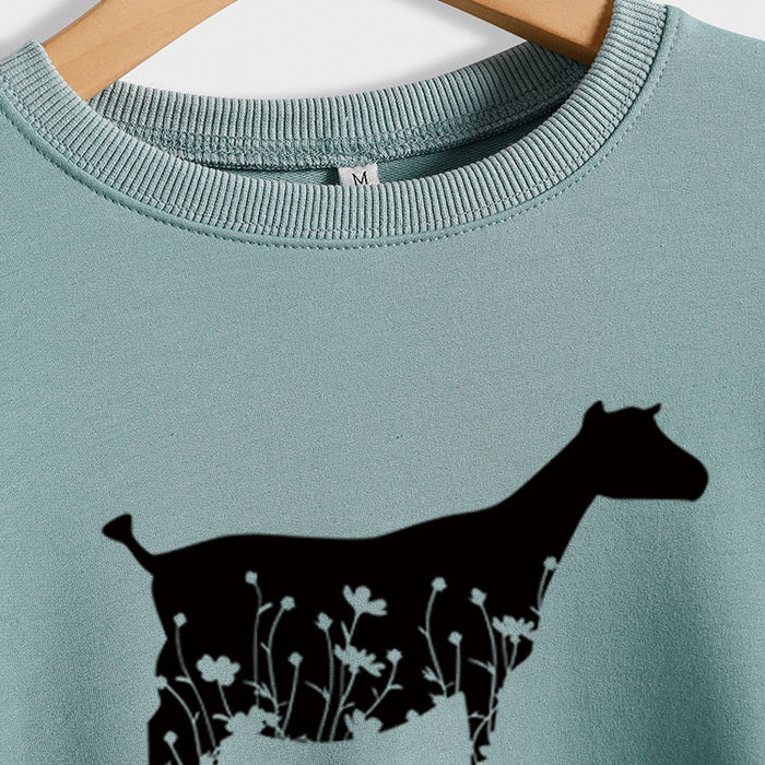 Plant Flower Sheep Print New Autumn and Winter Women's Long Sleeve Loose Large Sweater