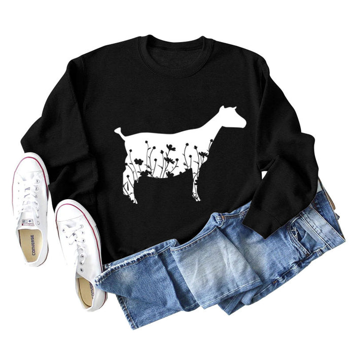 Plant Flower Sheep Print New Autumn and Winter Women's Long Sleeve Loose Large Sweater