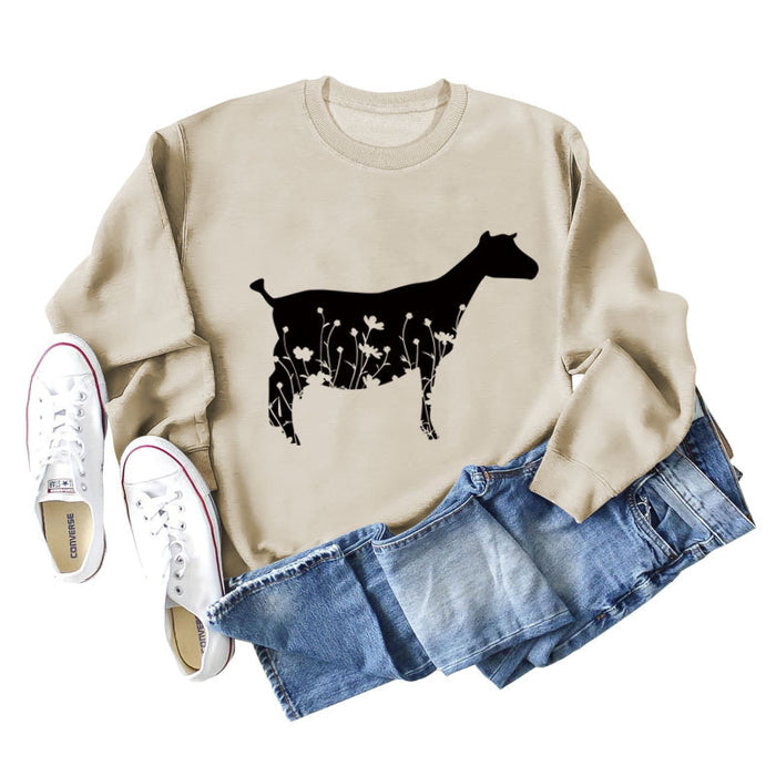 Plant Flower Sheep Print New Autumn and Winter Women's Long Sleeve Loose Large Sweater