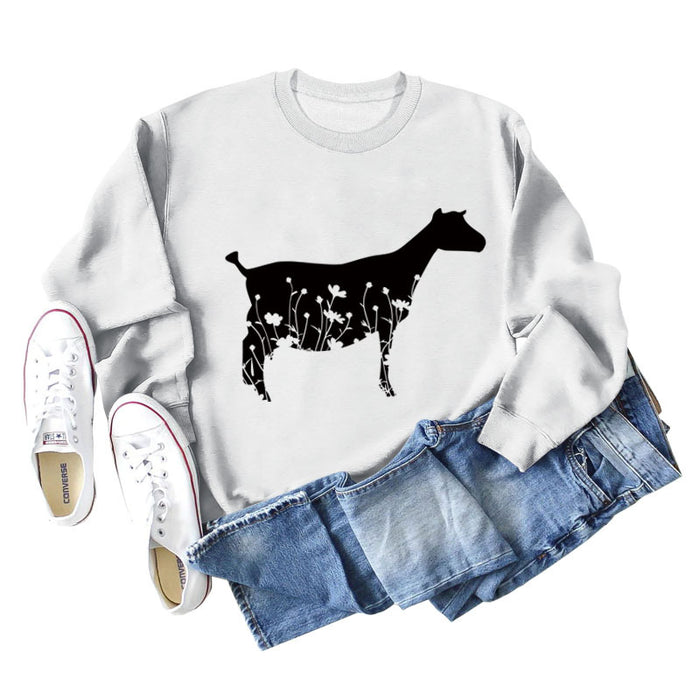 Plant Flower Sheep Print New Autumn and Winter Women's Long Sleeve Loose Large Sweater