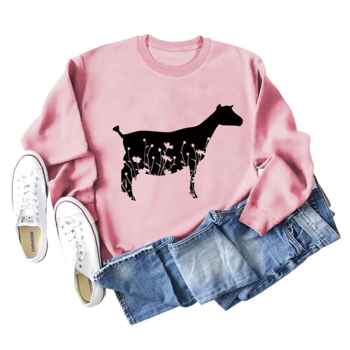 Plant Flower Sheep Print New Autumn and Winter Women's Long Sleeve Loose Large Sweater