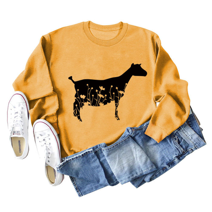 Plant Flower Sheep Print New Autumn and Winter Women's Long Sleeve Loose Large Sweater