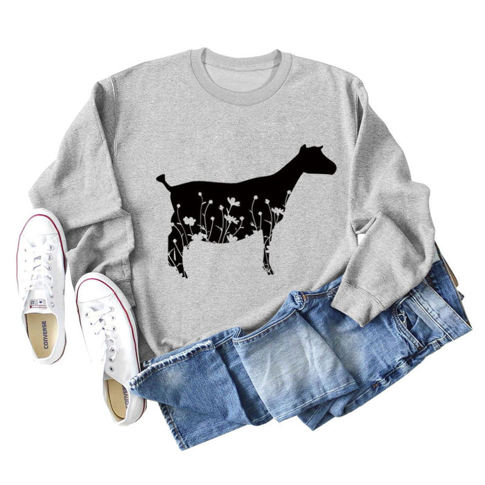 Plant Flower Sheep Print New Autumn and Winter Women's Long Sleeve Loose Large Sweater