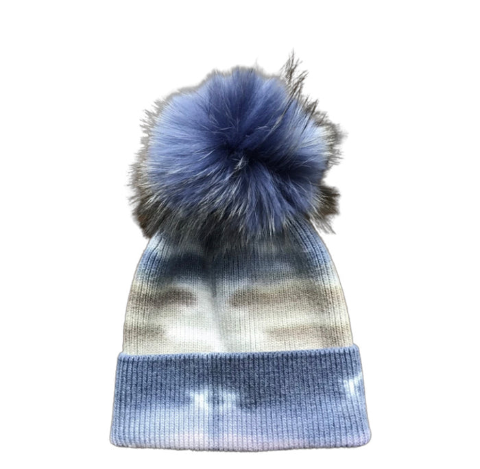 PNYC FAUX POM POM TIE-DYE BEANIE