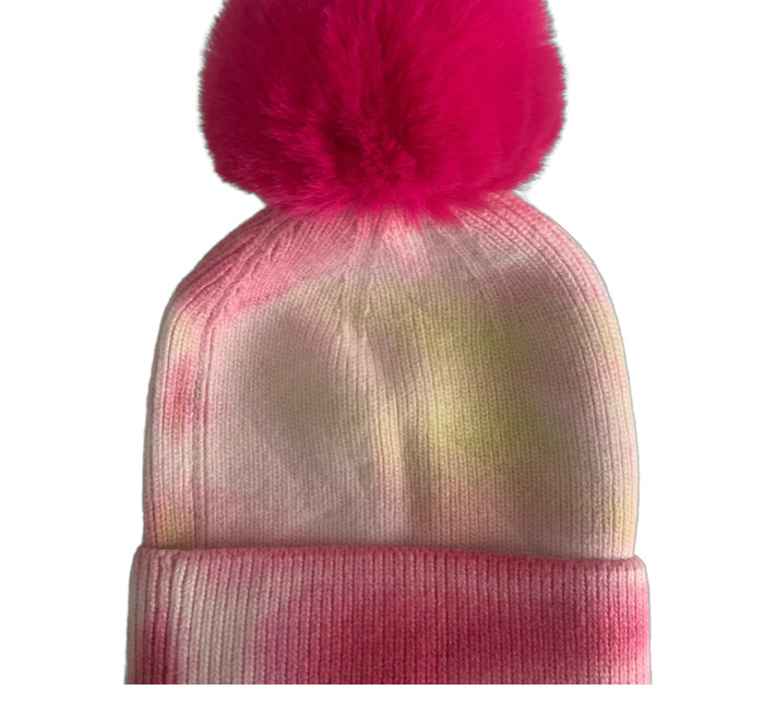 PNYC FAUX POM POM TIE-DYE BEANIE