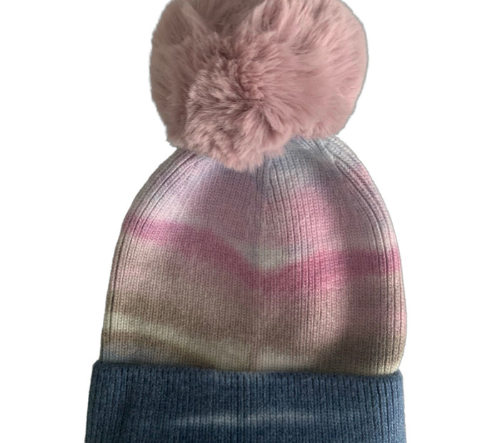PNYC FAUX POM POM TIE-DYE BEANIE
