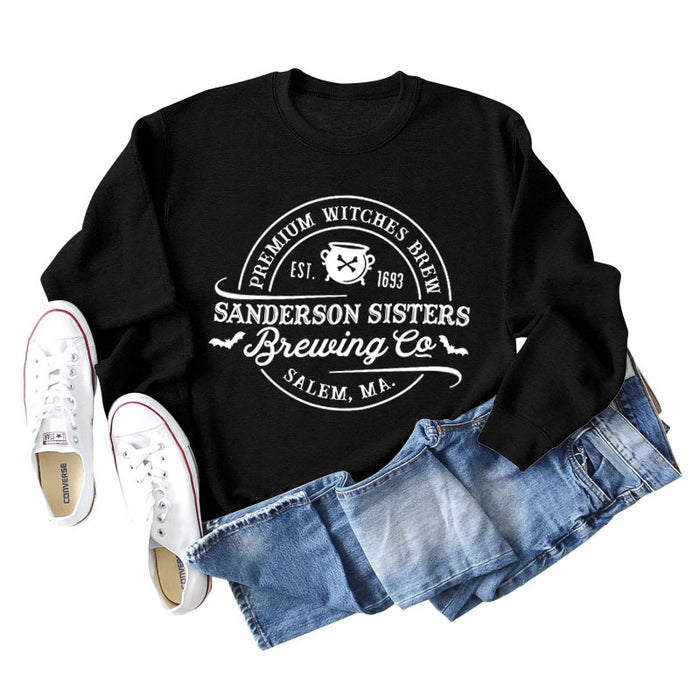 PREMIUM WITCHES LETTER PRINT AW/WINTER BASE LONG SLEEVE WOMEN'S SWEATSHIRT