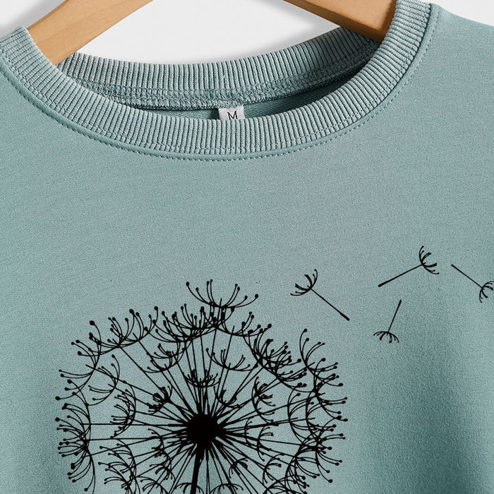 Printed Dandelion Round Neck Ladies Long-sleeved Shirt Loose Sweater