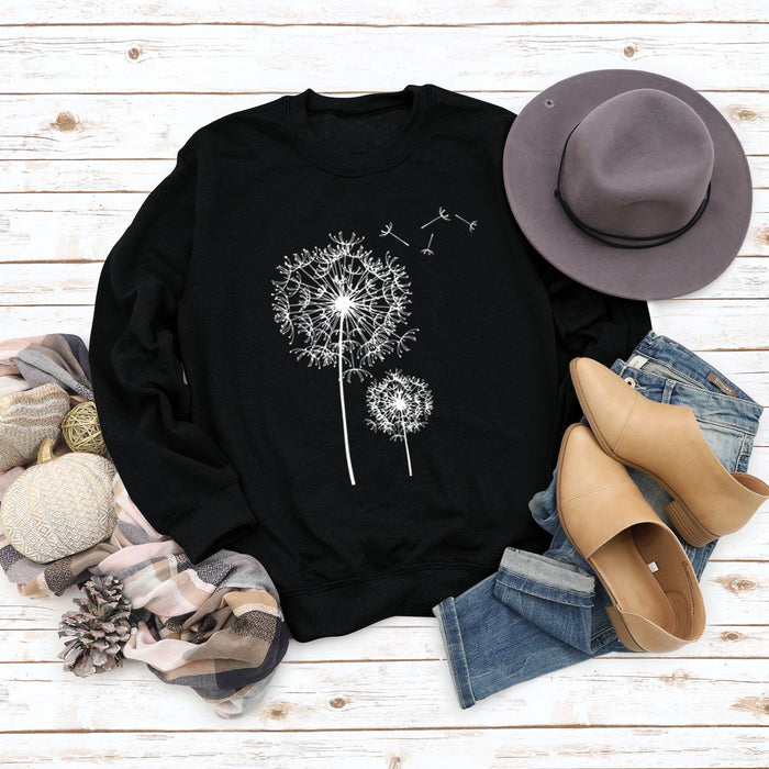 Printed Dandelion Round Neck Ladies Long-sleeved Shirt Loose Sweater