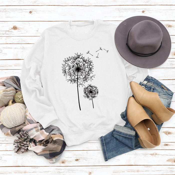 Printed Dandelion Round Neck Ladies Long-sleeved Shirt Loose Sweater