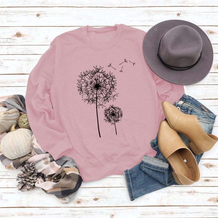 Printed Dandelion Round Neck Ladies Long-sleeved Shirt Loose Sweater