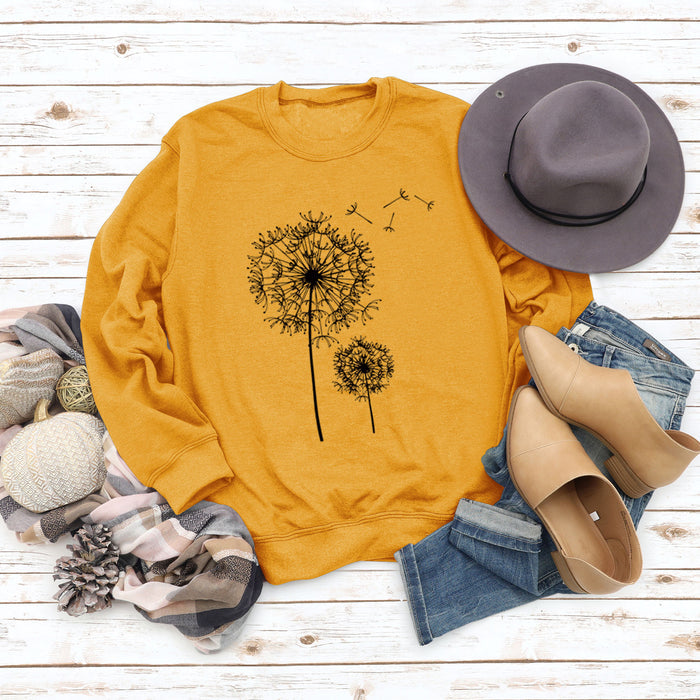 Printed Dandelion Round Neck Ladies Long-sleeved Shirt Loose Sweater