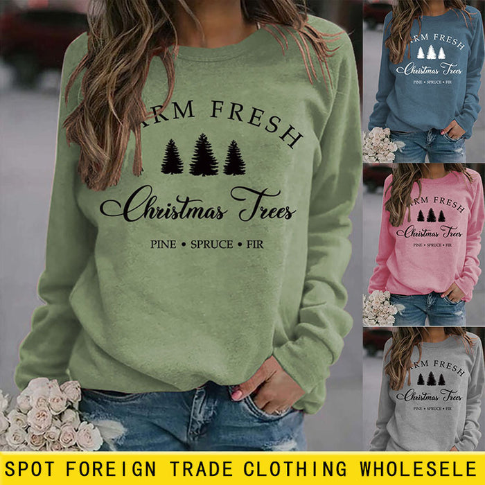 Printed Loose Round Neck Tops Long Sleeve Simple Round Neck Sweater