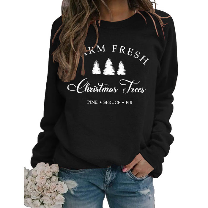 Printed Loose Round Neck Tops Long Sleeve Simple Round Neck Sweater