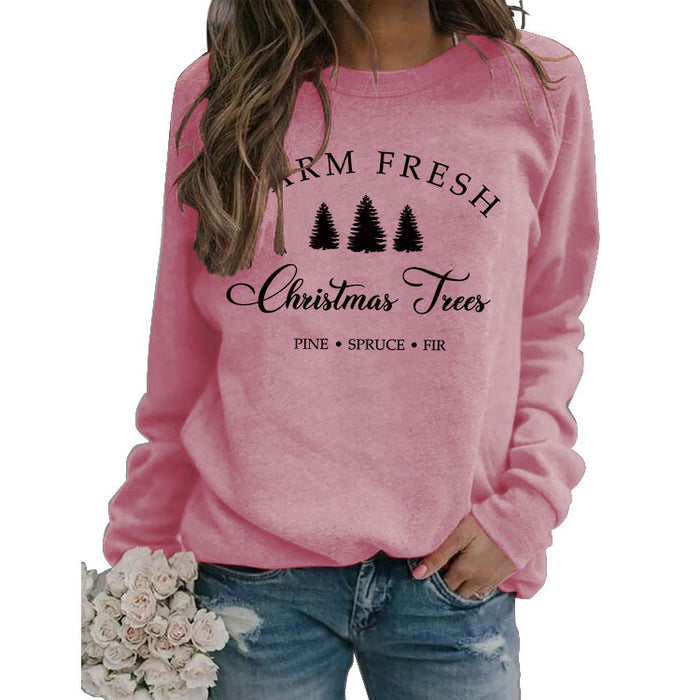 Printed Loose Round Neck Tops Long Sleeve Simple Round Neck Sweater