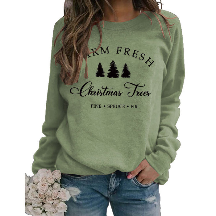 Printed Loose Round Neck Tops Long Sleeve Simple Round Neck Sweater