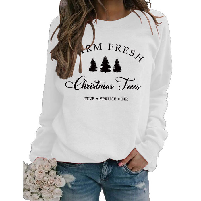 Printed Loose Round Neck Tops Long Sleeve Simple Round Neck Sweater