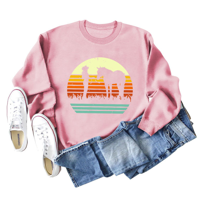 Printed Round Neck Bottoming Long Sleeve Loose Sweater Girl