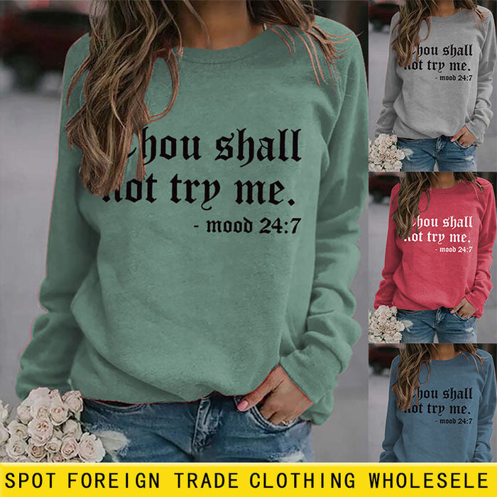 Printed Round Neck Letter Stitching Tops Long Sleeve Thou Shall Not Women's Printed Sweatshirt