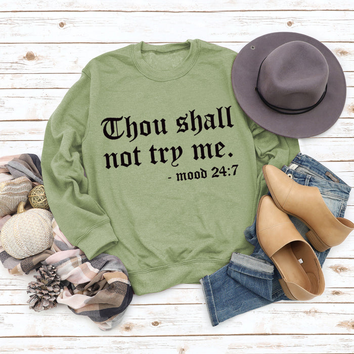 Olive green sweater (black font) / S