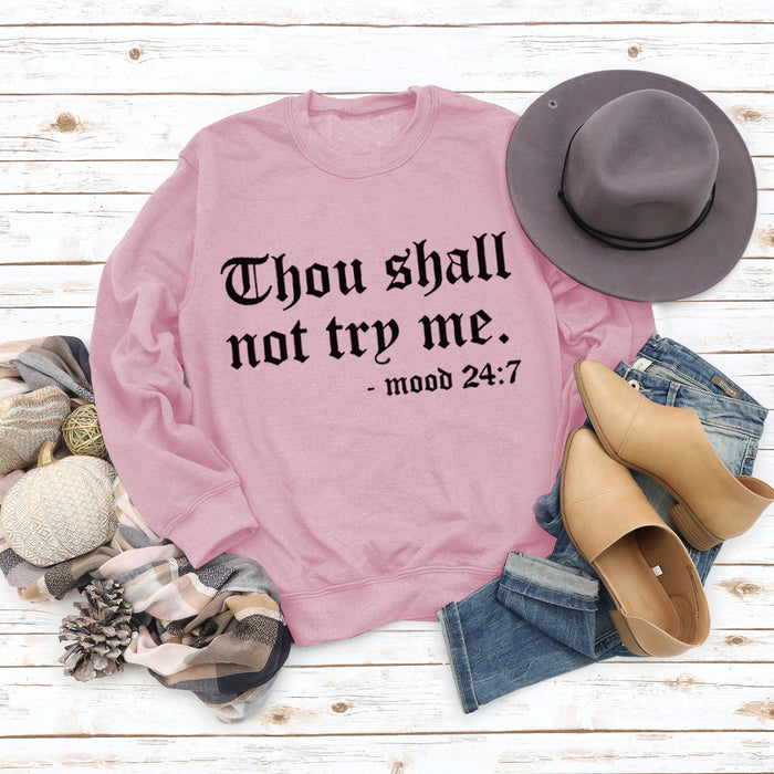 Printed Round Neck Letter Stitching Tops Long Sleeve Thou Shall Not Women's Printed Sweatshirt