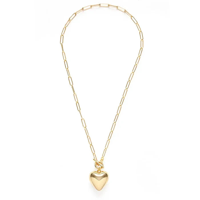 Puffed Heart On Toggle Chain Necklace