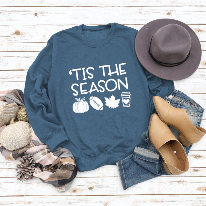 Blue sweater (white font) / S