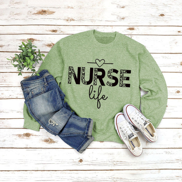 Olive green sweater (black font) / S