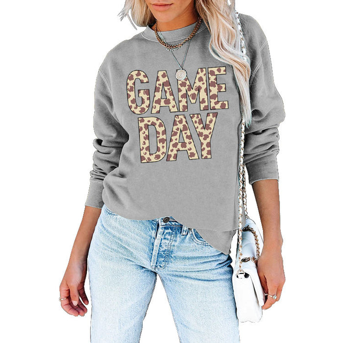 Pullover Simple Round Neck Top Long Sleeve Game Day Printed Loose Sweater