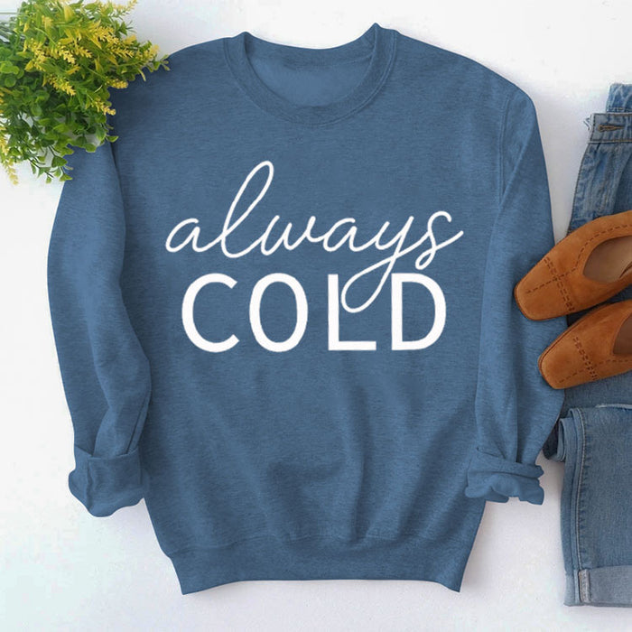 Blue sweater (white font) / S
