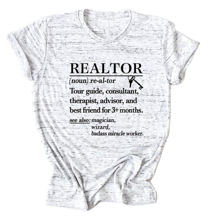 REALTOR LETTER LOOSE WOMEN'S CASUAL CREWNECK SHORT SLEEVE FASHION T-SHIRT TOP