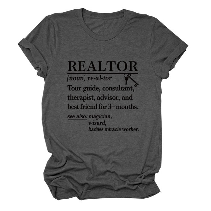 REALTOR LETTER LOOSE WOMEN'S CASUAL CREWNECK SHORT SLEEVE FASHION T-SHIRT TOP
