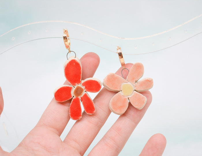 Red and Pink Daisy Earrings