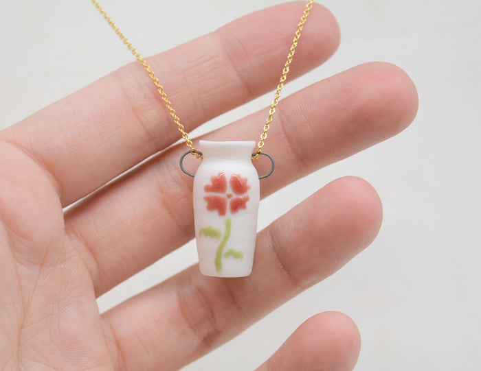 Red Flower Pot Necklace - Juice Ceramics