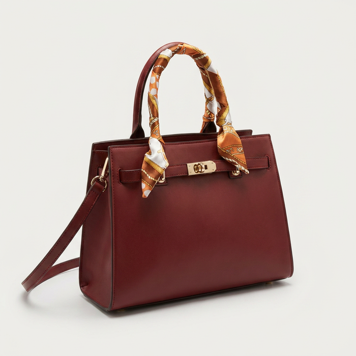 Red Kelly-Style Handbag with Scarf Handle | Canada