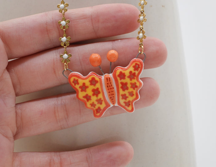 Red Poppies Butterfly Necklace