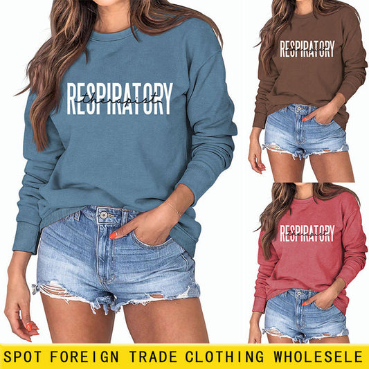 Respiratory Thermopist Letter Round Neck Long Sleeve Sweater